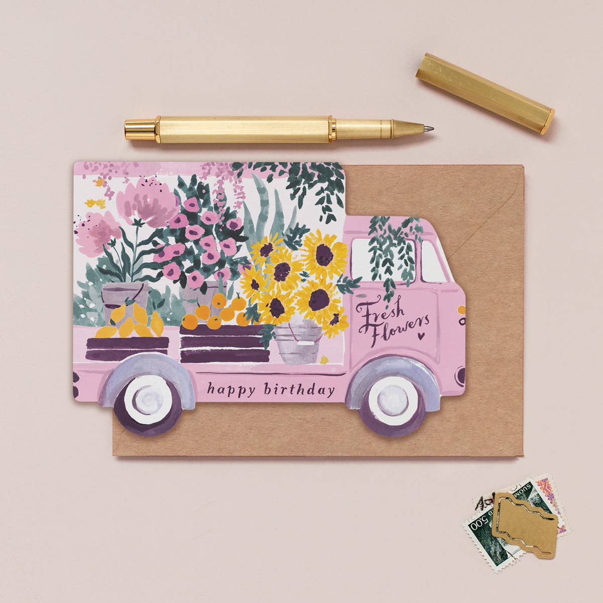 Carte d'anniversaire - Camion de Fleurs