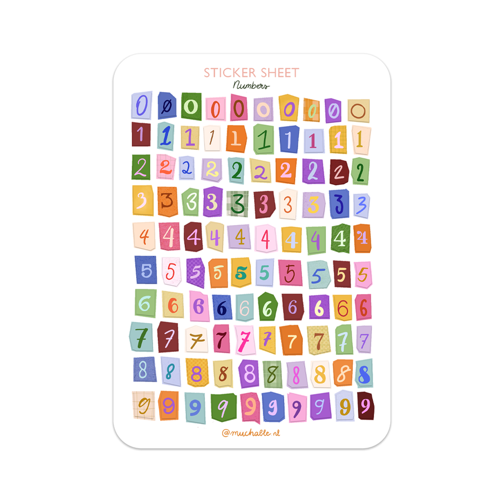 Planche de stickers A5 - Numéros/Chiffres pour Jounaling