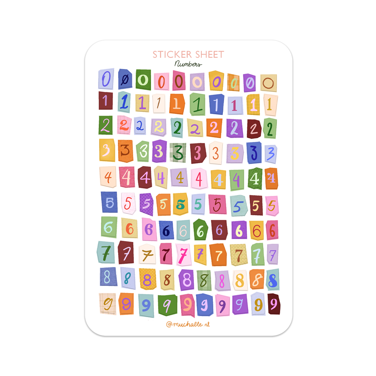 Planche de stickers A5 - Numéros/Chiffres pour Jounaling