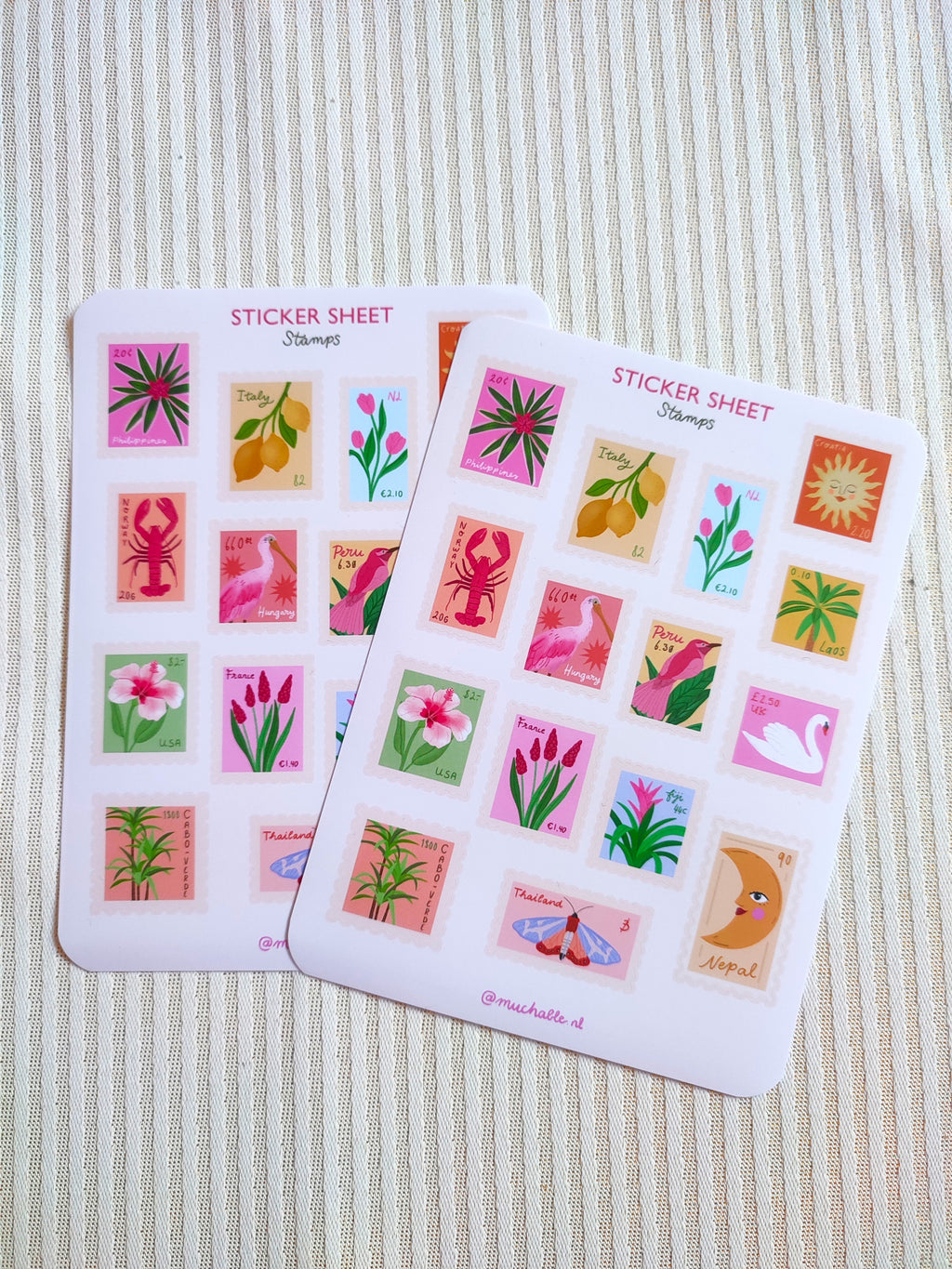 Feuille d'autocollants A6 - illustration timbres