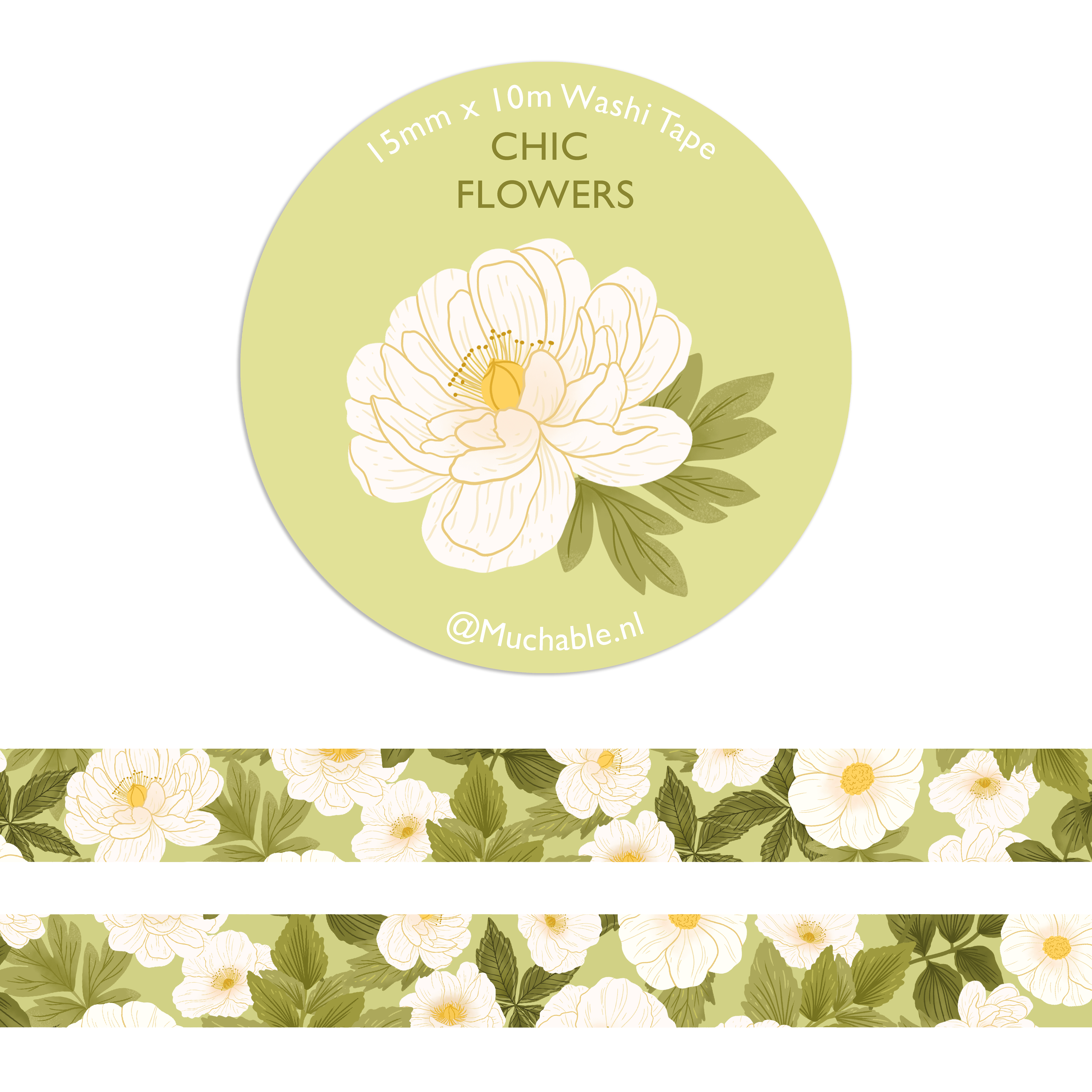 Washitape - fleurs blanches chic