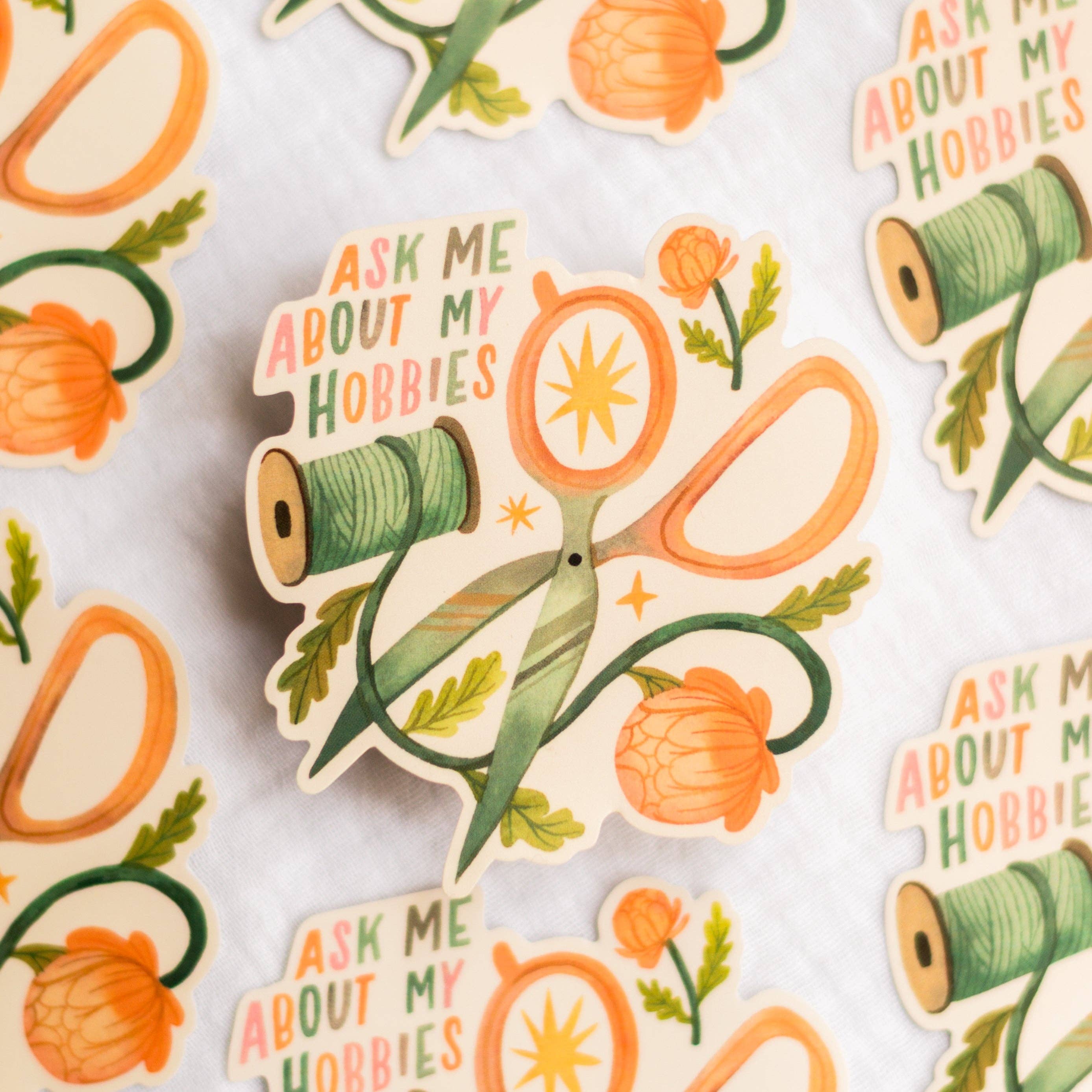 Autocollant vinyle — Ask me about my hobbies