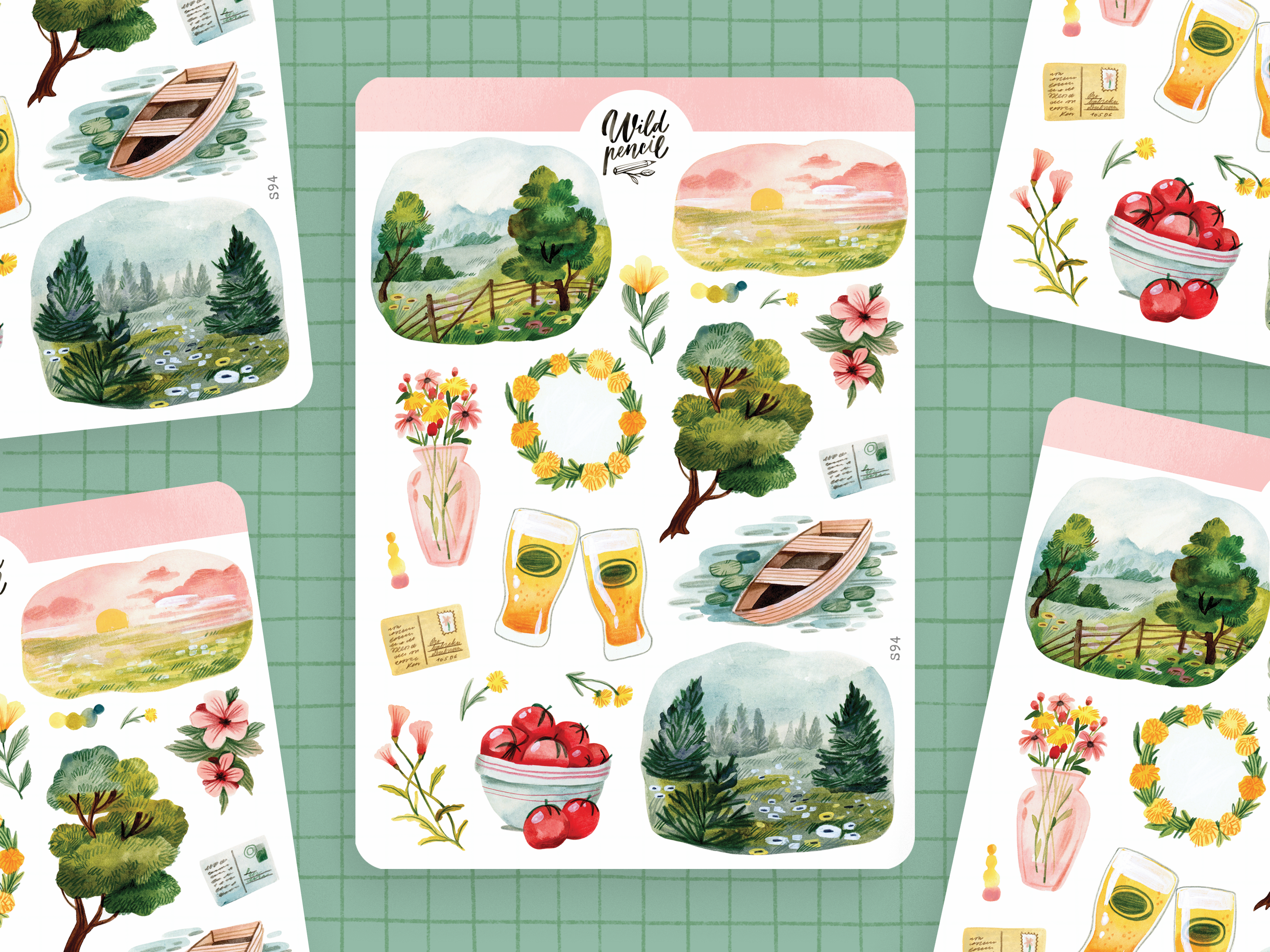 Planche d'autocollants — Été en pleine nature