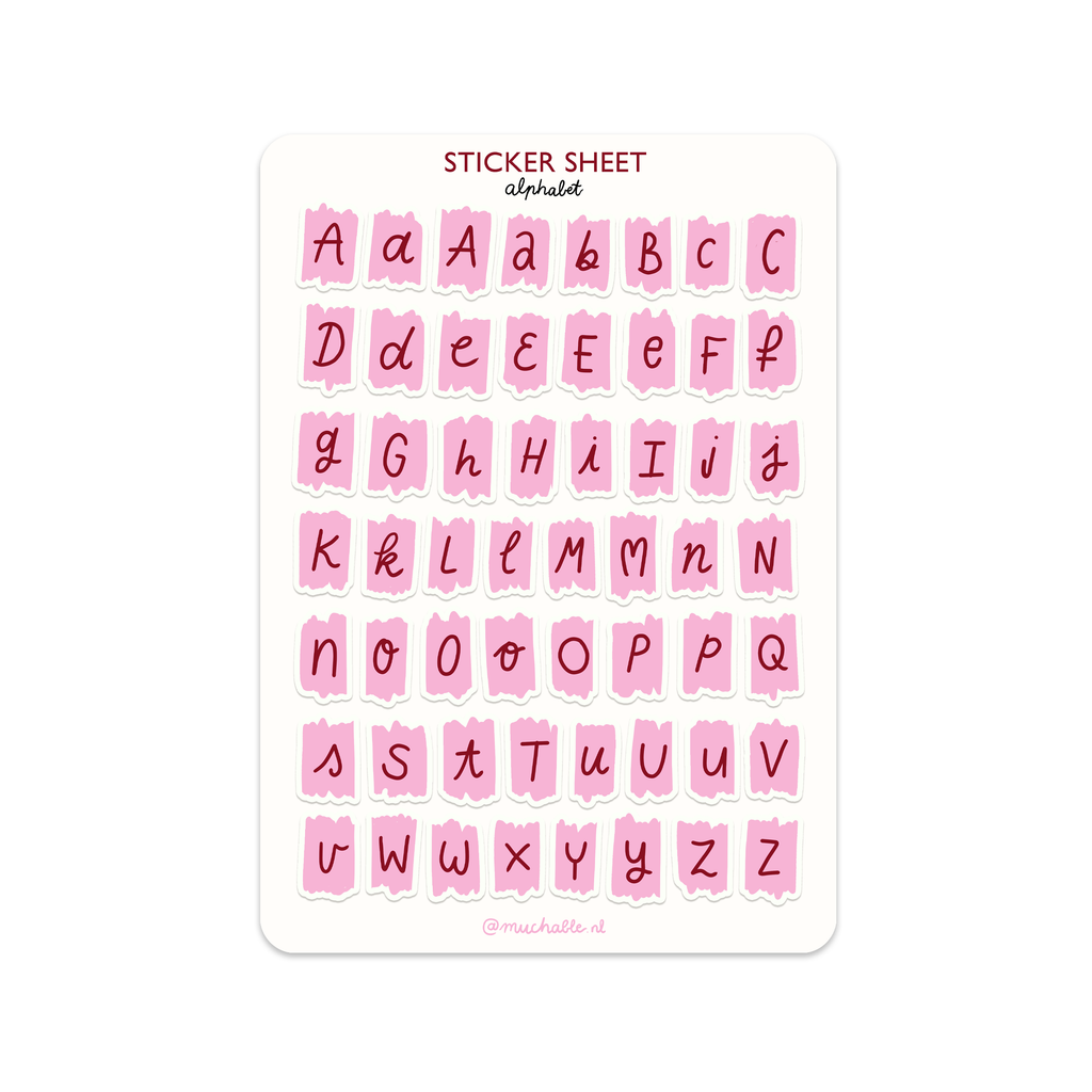 Feuille d'autocollants A5 - lettres rose de l'alphabet pour journaling