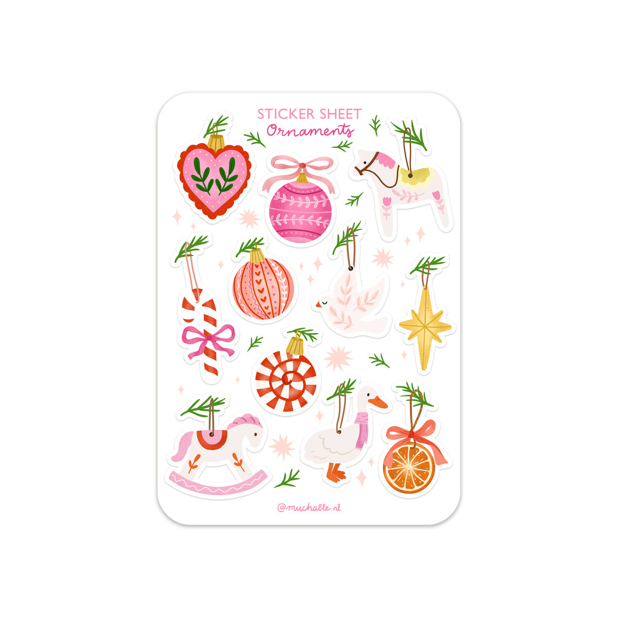 Feuille d'autocollants A6 - Ornements de Noël mignons