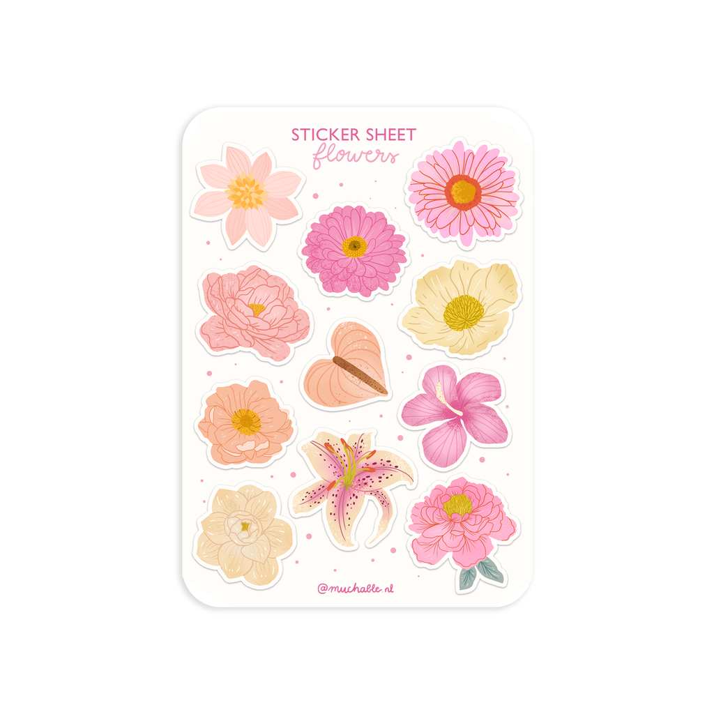 Feuille d'autocollants A6 - feuille de stickers - fleurs roses girly