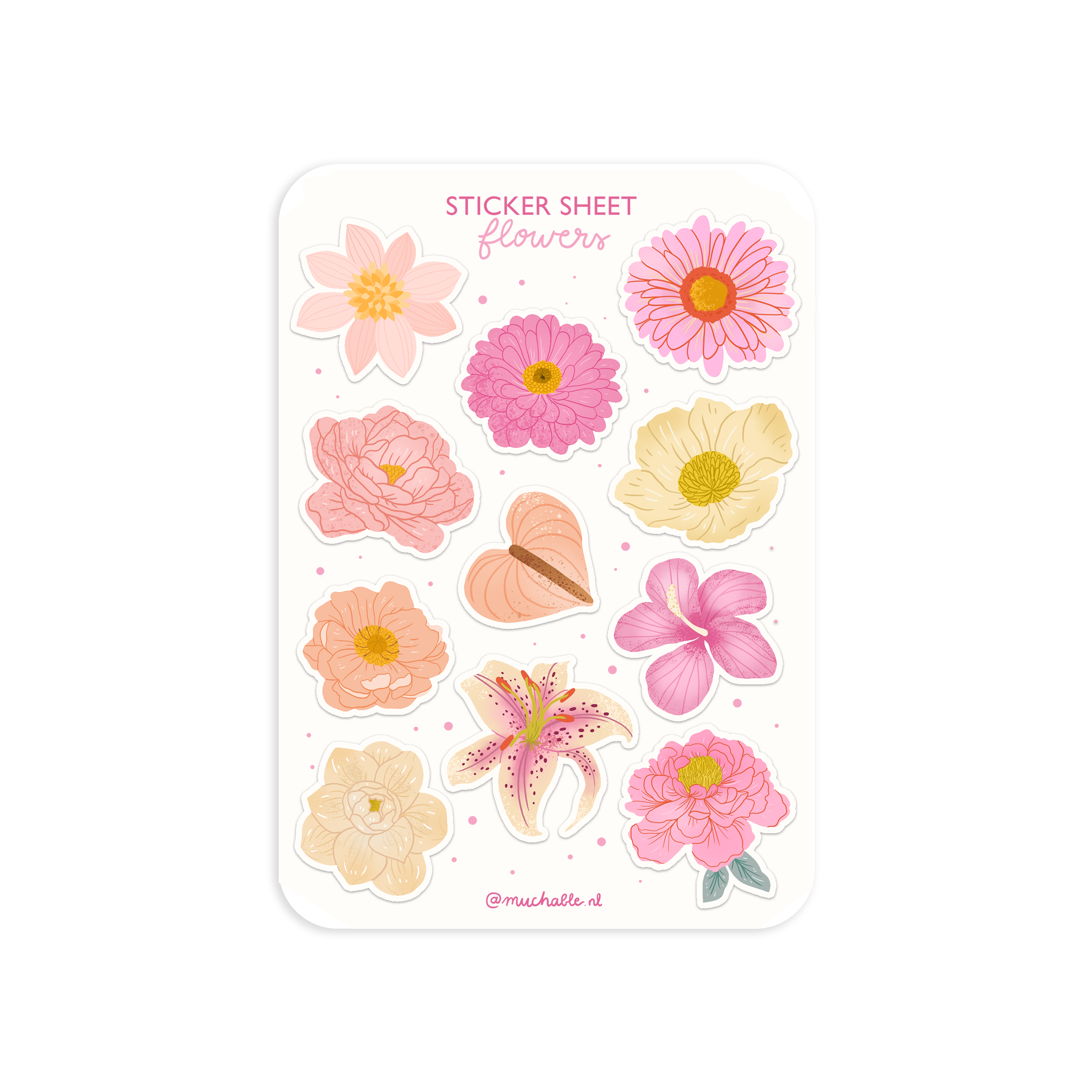 Feuille d'autocollants A6 - feuille de stickers - fleurs roses girly