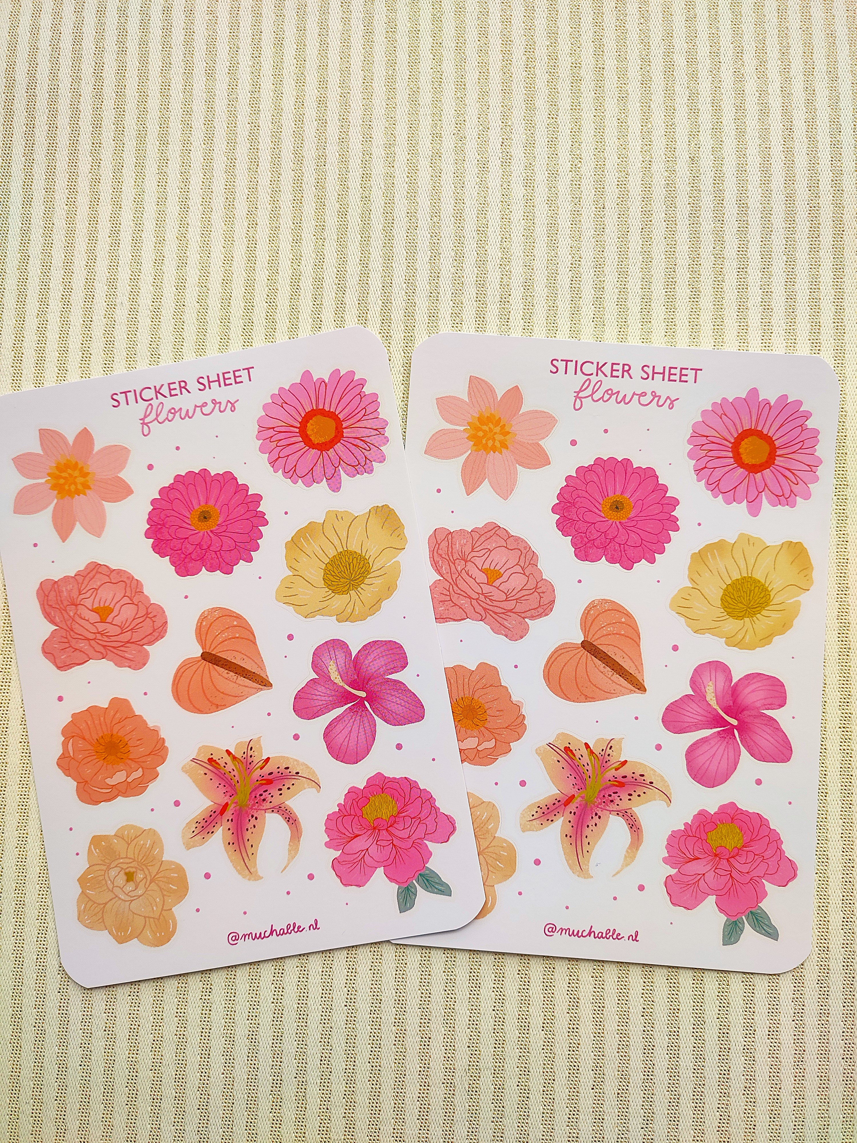 Feuille d'autocollants A6 - feuille de stickers - fleurs roses girly