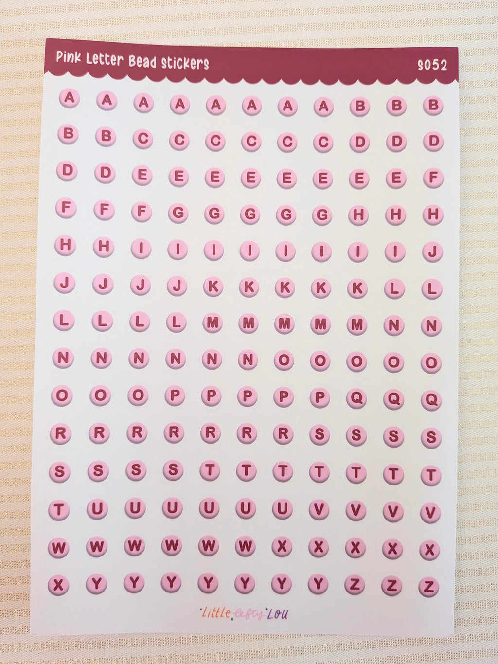 Feuille d'autocollants A5 - Lettres perles roses