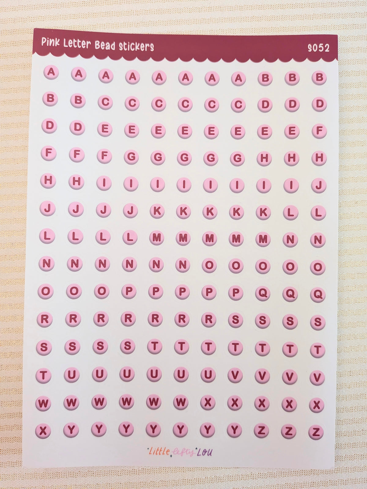 Feuille d'autocollants A5 - Lettres perles roses