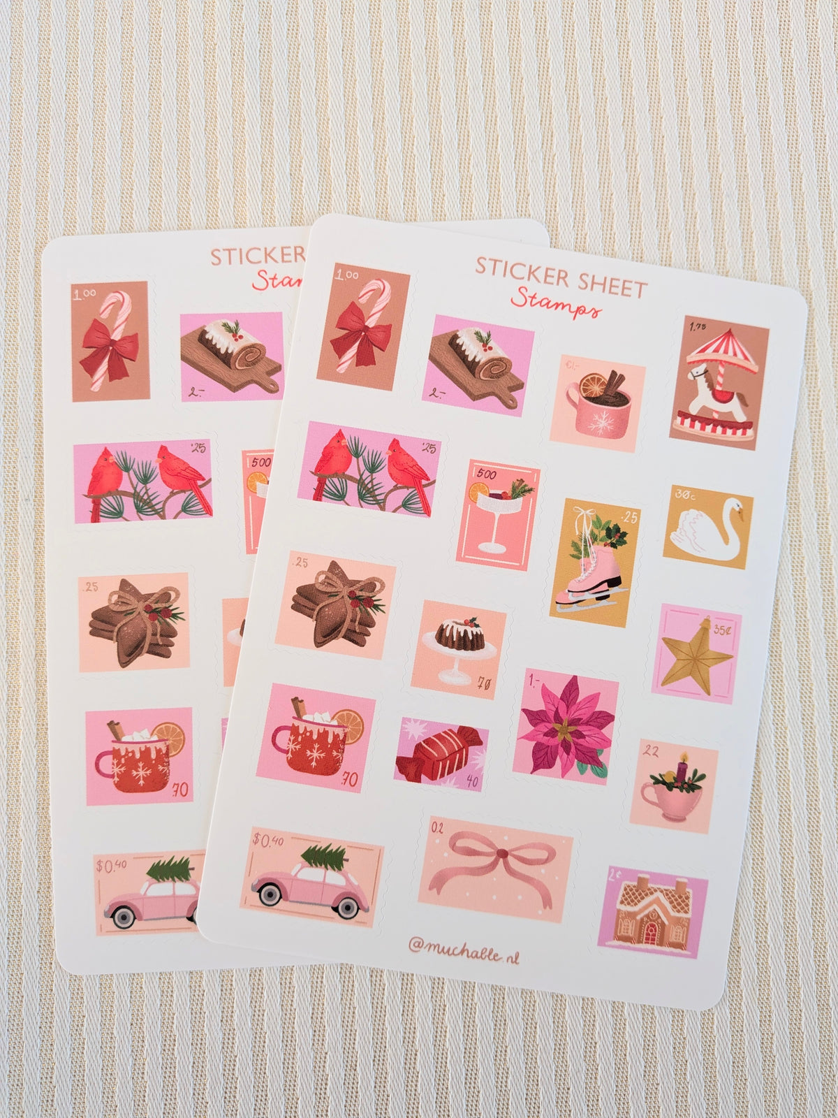 Feuille d'autocollants A6 - Timbres de Noël