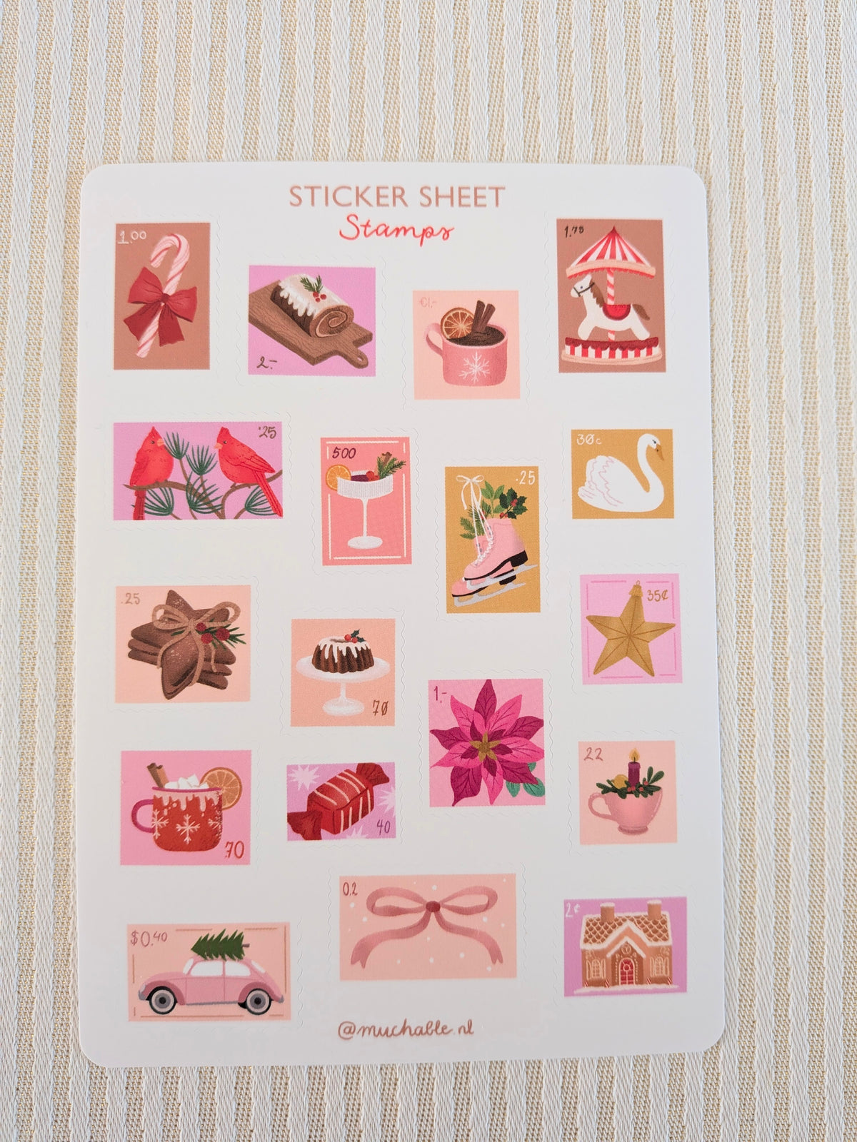 Feuille d'autocollants A6 - Timbres de Noël