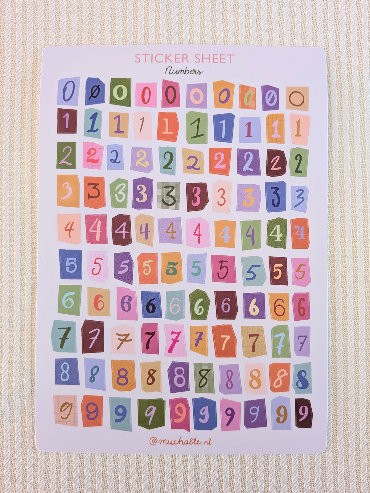 Planche de stickers A5 - Numéros/Chiffres pour Jounaling