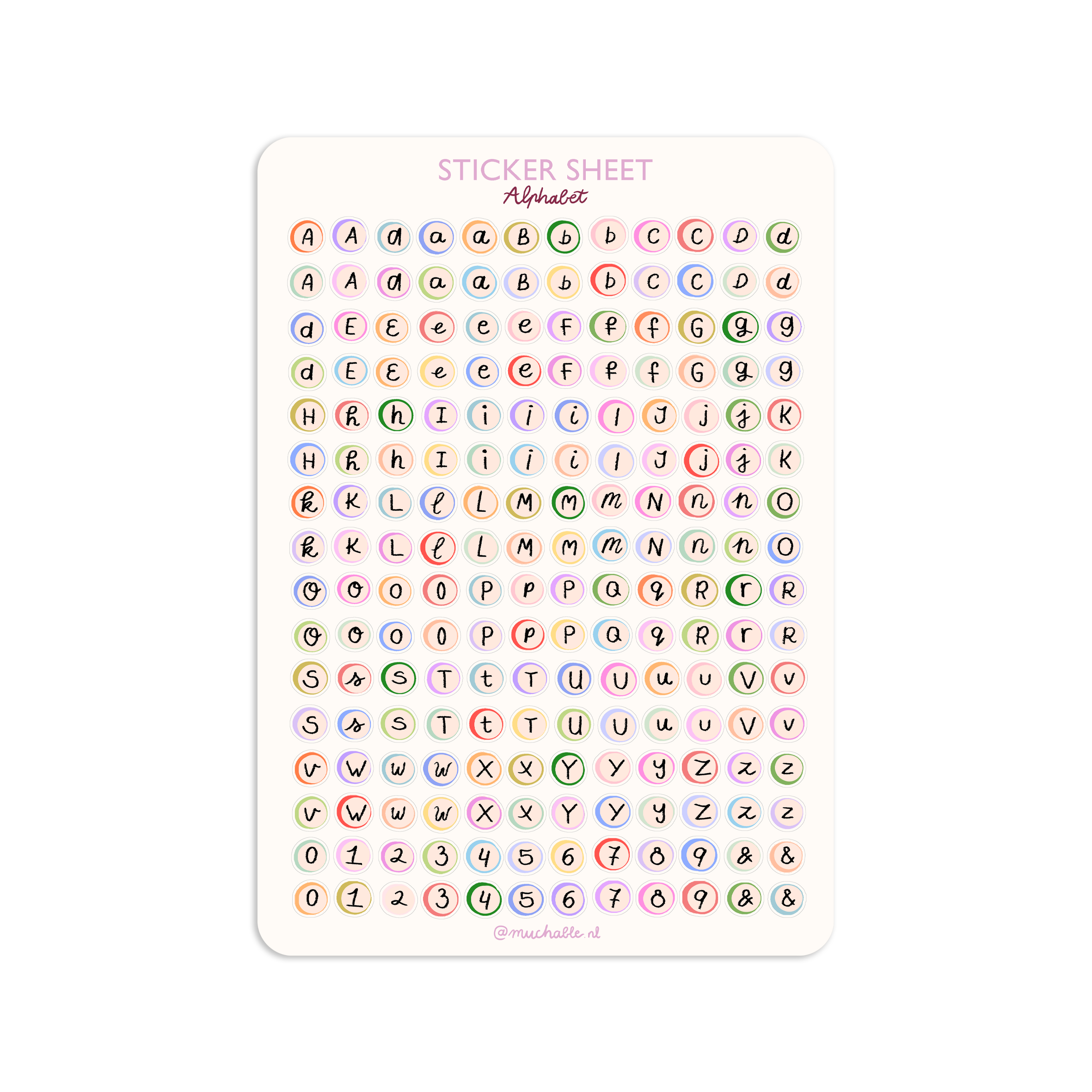 Feuille d'autocollants A5 - petites lettres de l'alphabet