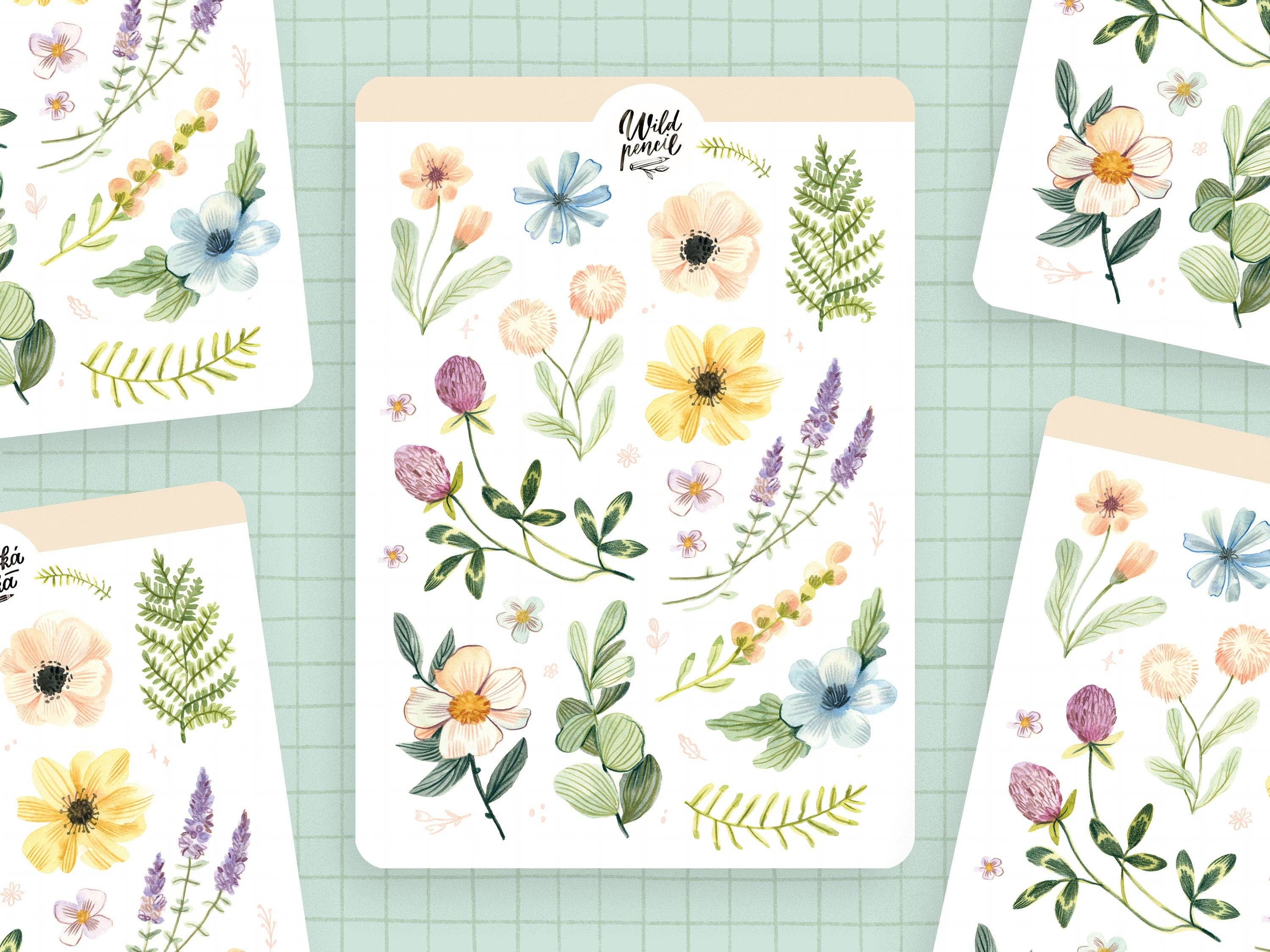 Planche d'autocollants — Fleurs pastel