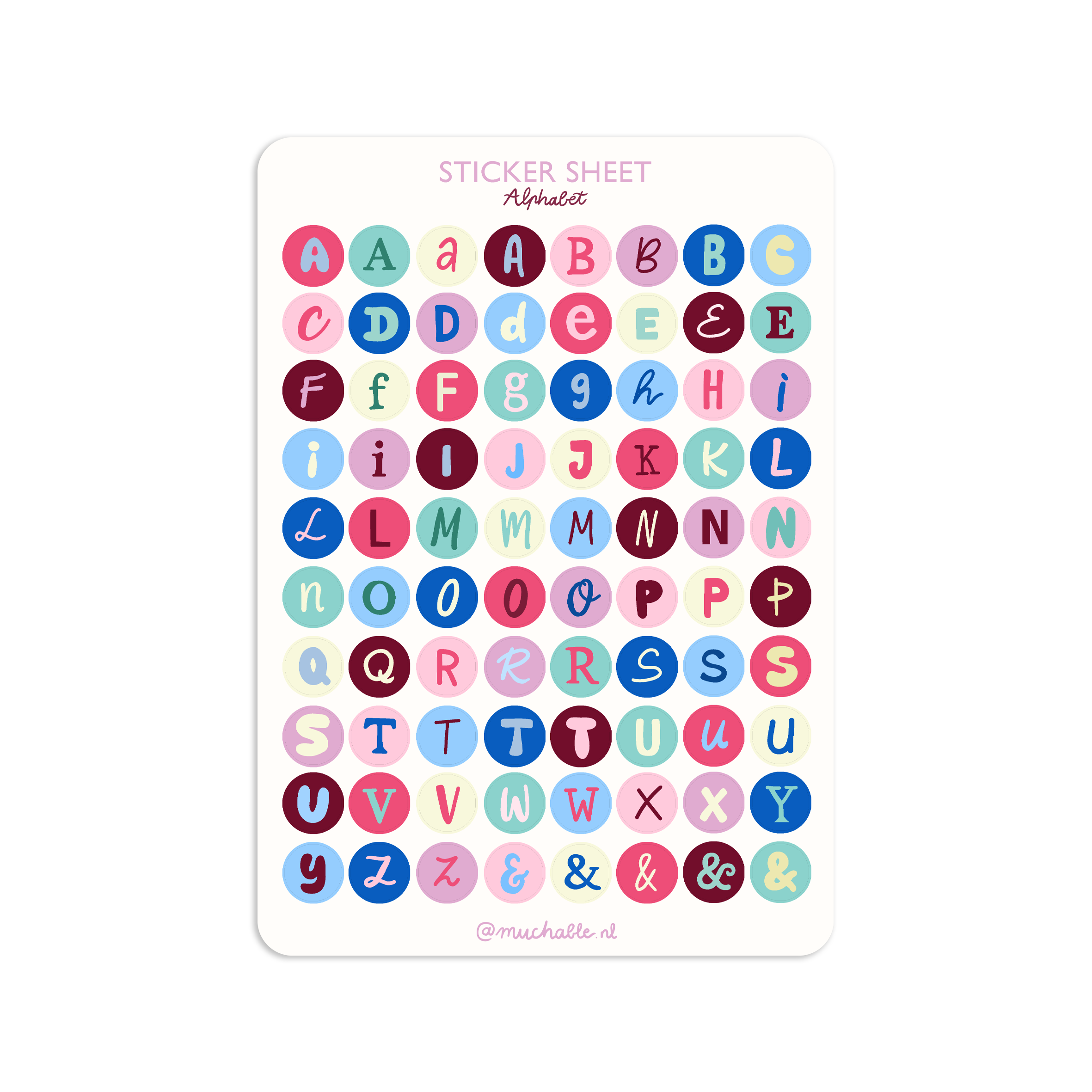Feuille d'autocollants A5 - lettres/caractères pour journalisation